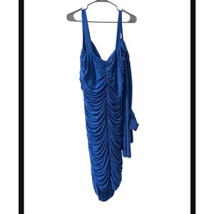 Bailey Blue Ruched Mini Dress XL Made in Canada Sleeveless Bodycon Draped